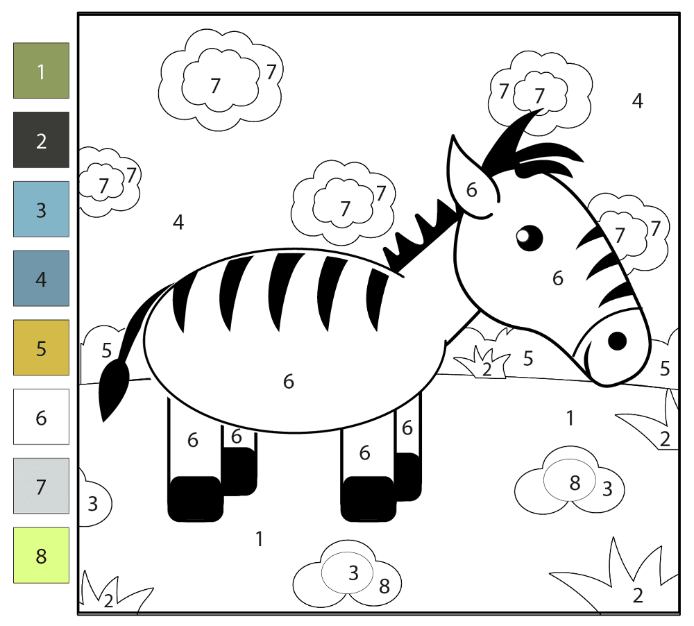 Zebra Color By Number Coloring Page Md Coloring Page — Free Printable — free printable coloring page